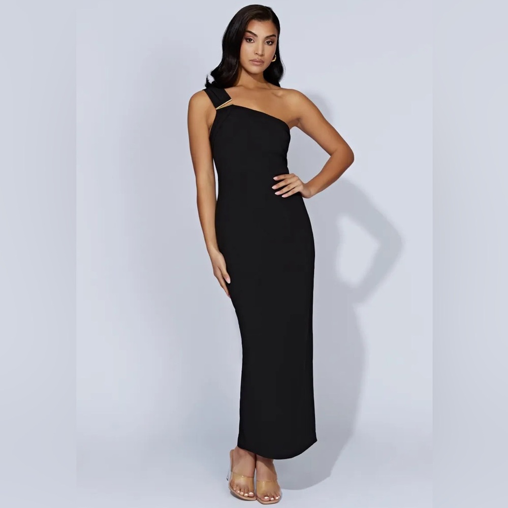 MESHKI Brigette One Shoulder Long Elegant Black Dress